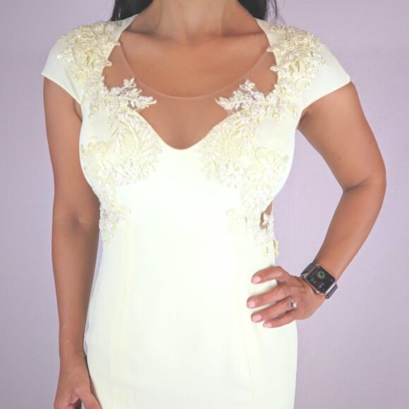 NWT Marchesa Notte Yellow Fields Lace Formal Gown $1245 - Picture 4 of 13